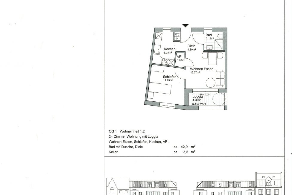 1.Obergeschoss 42,90 m²